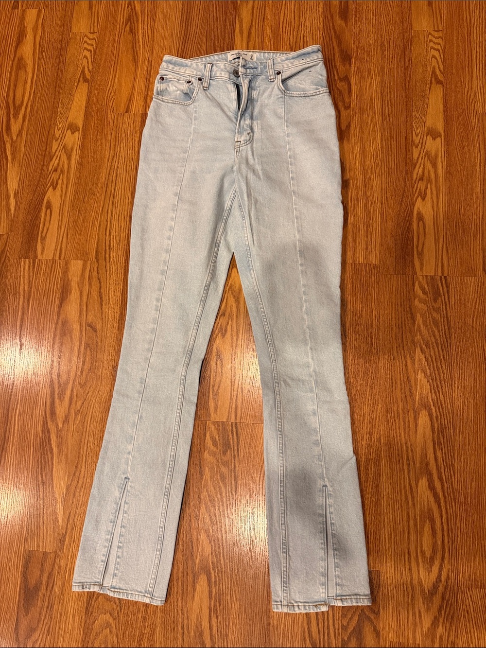 Abercrombie & Fitch Light Blue High-Rise Flare Jeans Split Hem